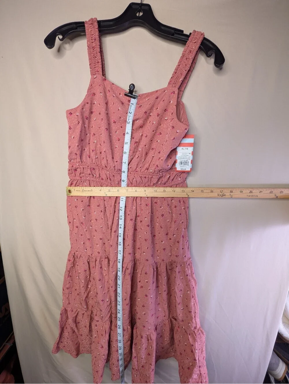 Cat & Jack Girls' Pink Floral Tiered Dress XL (14)